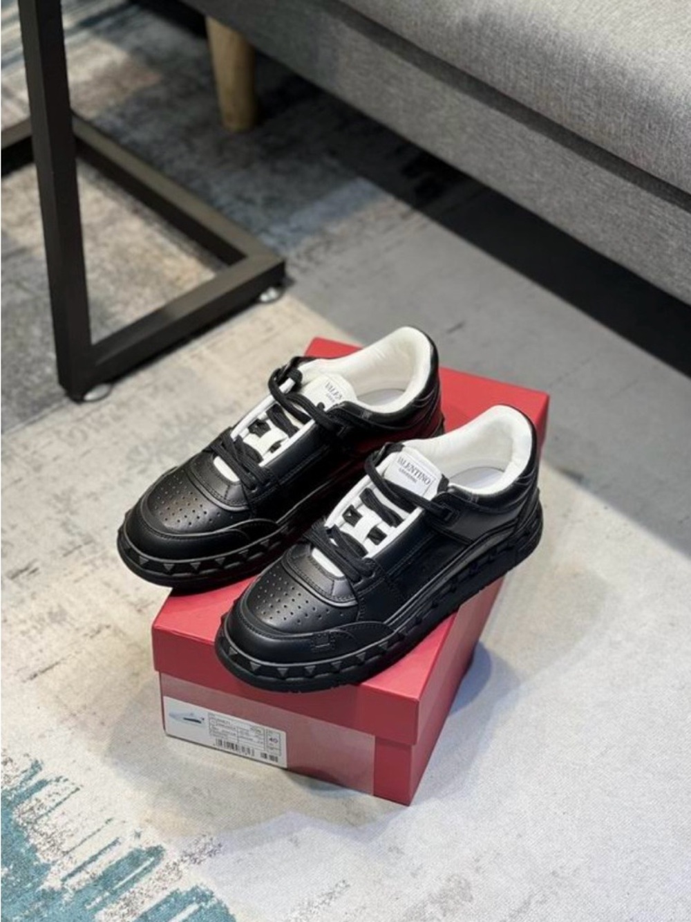 Valentino Garavani Freedots Low-Top Sneakers – Black Calfskin | Size 42